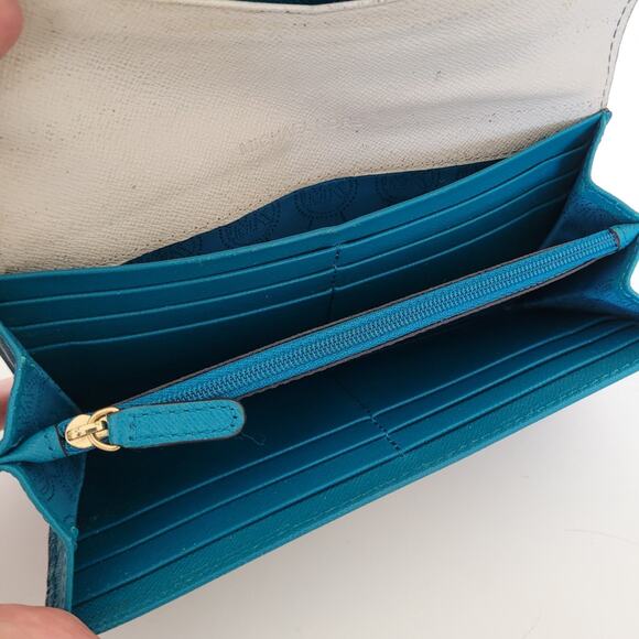 Michael Kors MK Navy Blue Color Block Wallet Clutch Large Logo Saffiano Leather - Picture 5 of 12